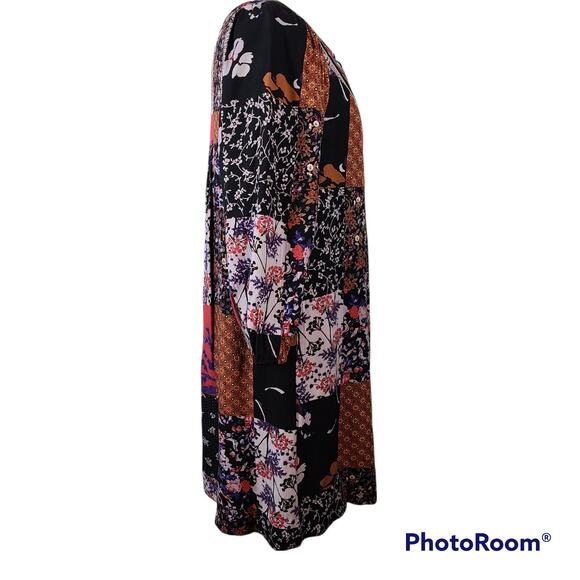 One September multicolor patchwork print boho lace up dress size Small - Picture 6 of 6
